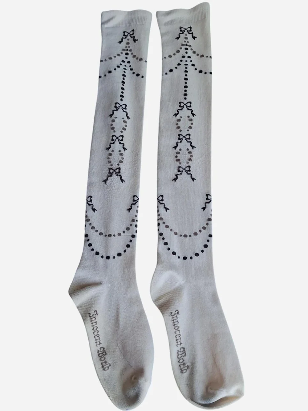 Innocent World Brown Dot Garland Bow OTK Socks | Classic Lolita